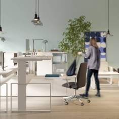 Chef Schreibtisch höhenverstellbar, Design Bürotisch weiss, iMOVE-F Sitz-/Stehtische