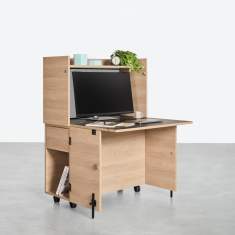 Arbeitsplatz flexibel Home Office Holz Tisch mit Schränke fahrbar Movo THE EXPERT