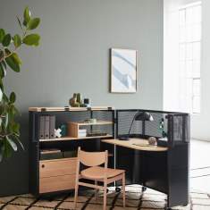 Arbeitsplatz flexibel Home Office Holz Tisch mit Schränke fahrbar klapbar Movo THE VISIONARY